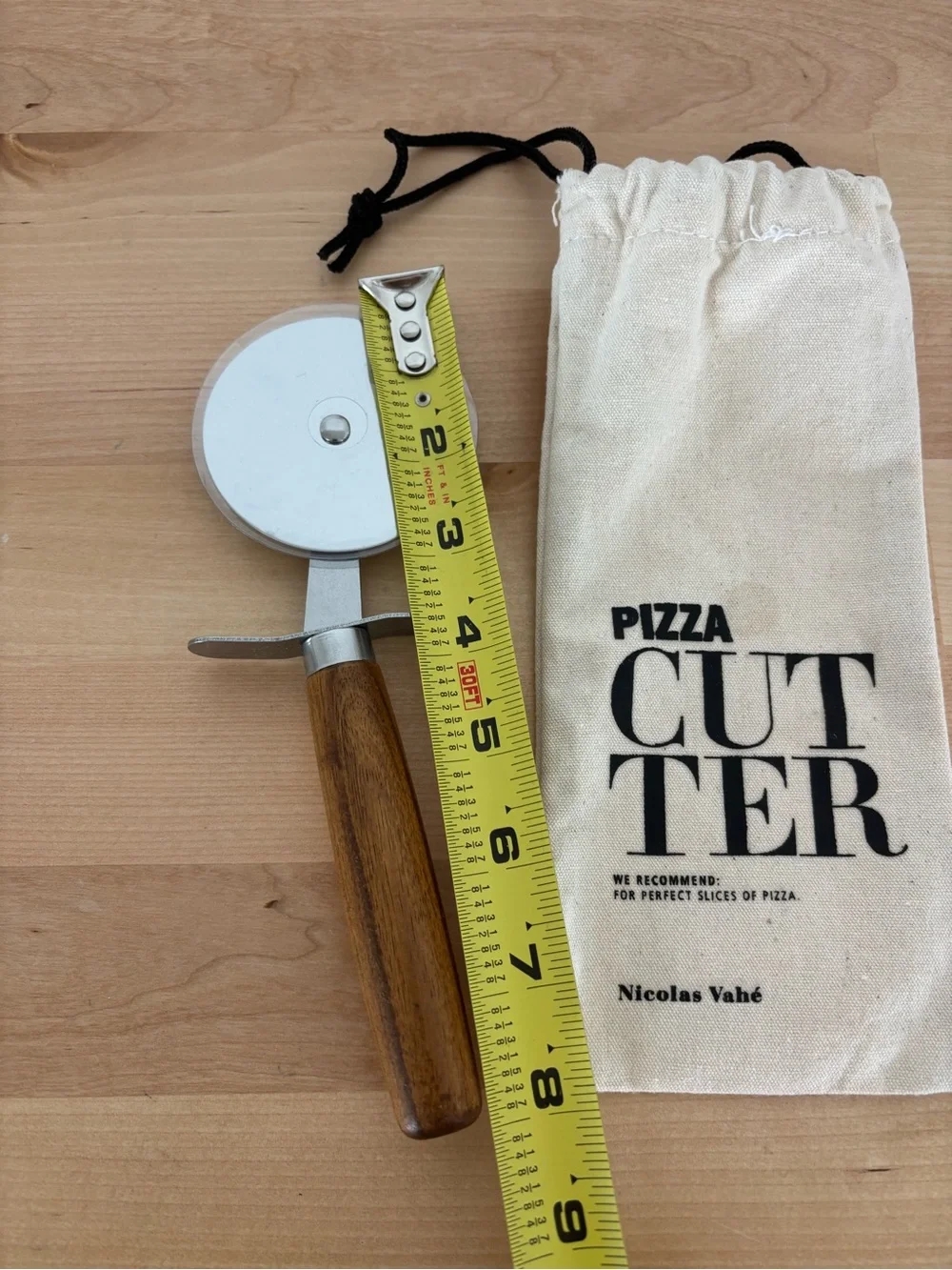 Wooden Handle Pizza Cutter - Natural Wood